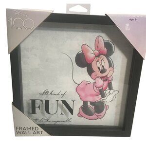 Disney Minnie Mouse Framed Wall Art It's kind of Fun Pink Black Frame 10 x 10"